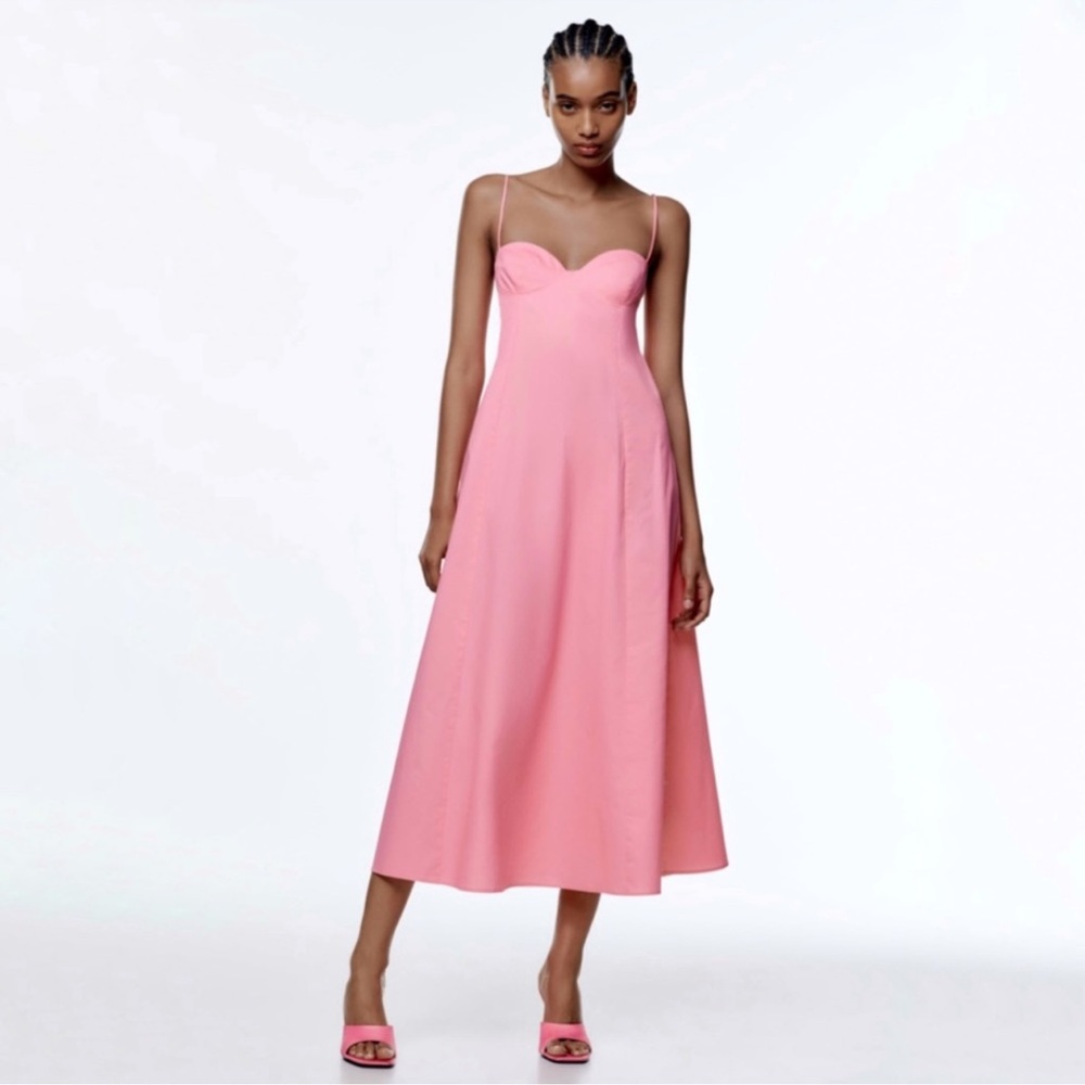 Zara Pink Poplin Midi Dress - bloggers favorite - NWT